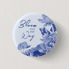 Positives Blossom Zitat Blauen Blumen Lotus Mandal Button
