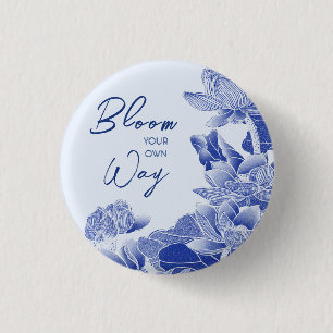 Positives Blossom Zitat Blauen Blumen Lotus Mandal Button
