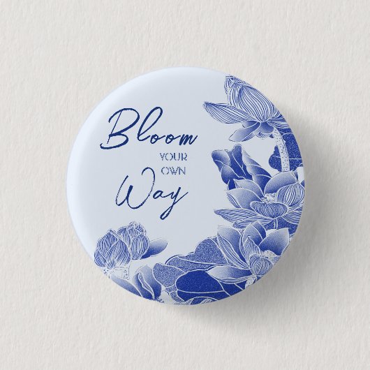 Positives Blossom Zitat Blauen Blumen Lotus Mandal Button (Vorderseite)