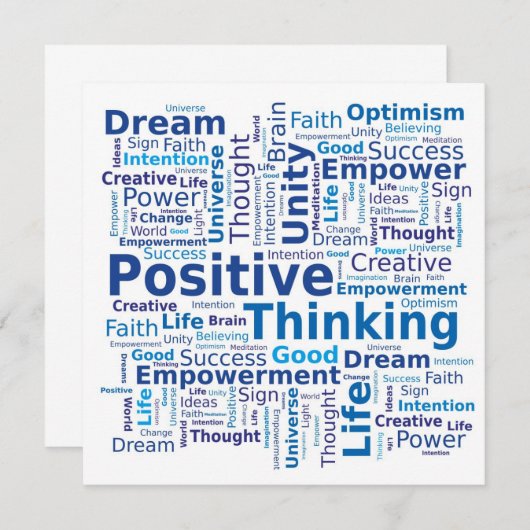 Positives Denken Word Cloud - Blau Einladung (Vorne/Hinten)
