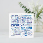 Positives Denken Word Cloud - Blau Einladung (Stehend Vorderseite)