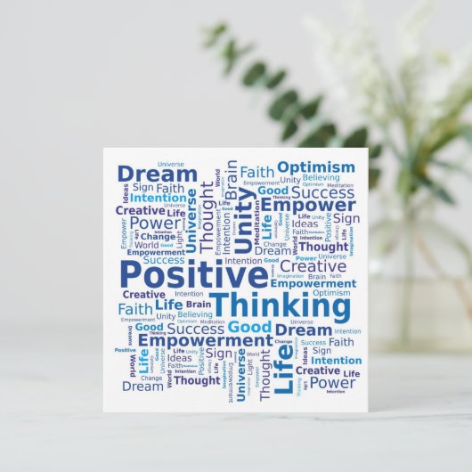 Positives Denken Word Cloud - Blau Einladung (Stehend Vorderseite)