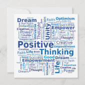 Positives Denken Word Cloud - Blau Einladung (Vorderseite)