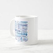 Positives Denken Word Cloud - Blau Kaffeetasse (Vorderseite Links)