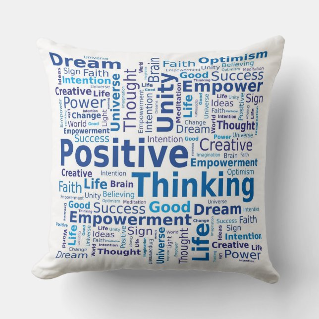 Positives Denken Word Cloud - Blau Kissen (Vorderseite)