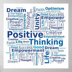 Positives Denken Word Cloud - Blau Poster