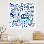 Positives Denken Word Cloud - Blau Poster (Küche)