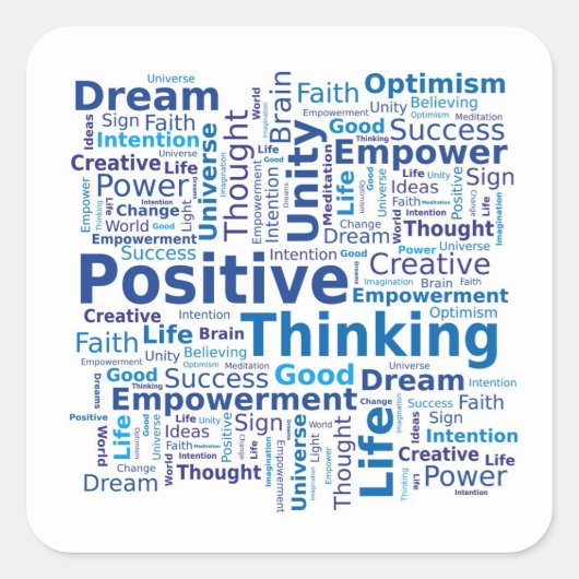 Positives Denken Word Cloud - Blau Quadratischer Aufkleber (Vorderseite)