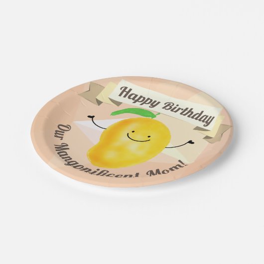 Positives Mango-Wortspiel - Geburtstag Pappteller (Schrägansicht)