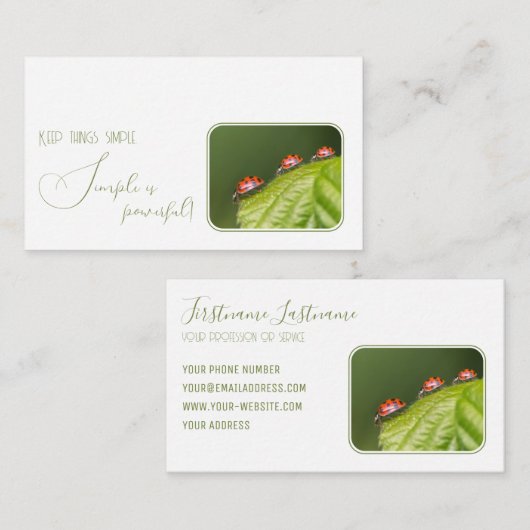 Positives motivierend Zitat mit kleinen Ladybugs Visitenkarte (Vorne/Hinten)