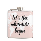 Positives Pink Das Abenteuer beginnt mit der Weltk Flachmann (Vorderseite)