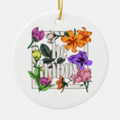 Positives Zitat Sei glücklich und Garten-Blume Keramik Ornament (Vorne)