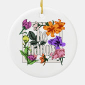 Positives Zitat Sei glücklich und Garten-Blume Keramik Ornament (Hinten)