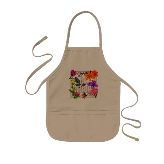 Positives Zitat Sei glücklich und Garten-Blume Kinderschürze (Vorne)