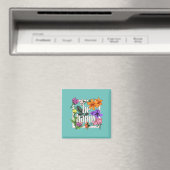 Positives Zitat Sei glücklich und Garten-Blume Magnet (In Situ (Geschirrspüler))