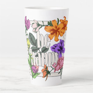 Positives Zitat Sei glücklich und Garten-Blume Milchtasse