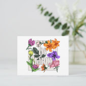 Positives Zitat Sei glücklich und Garten-Blume Postkarte (Stehend Vorderseite)