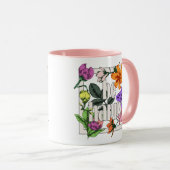 Positives Zitat Sei glücklich und Garten-Blume Tasse (VorderseiteRechts)