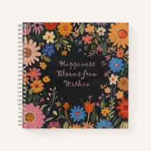 Positivity Journal mit Folk-Blume auf Black