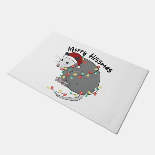 Possum Eat Trash Christmas Lights Merry Hissmass Fußmatte (Schrägansicht)