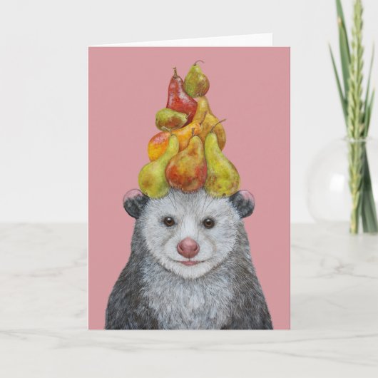 Possum mit einer Birnbaumkarte Karte (Vorderseite)