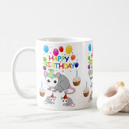 Possum Tasse Happy Birthday Tasse (Mit Donut)
