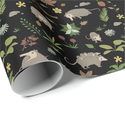 Possummen auf einem Berry-Feld in Schwarz Geschenkpapier (Rolleneckpunkt)