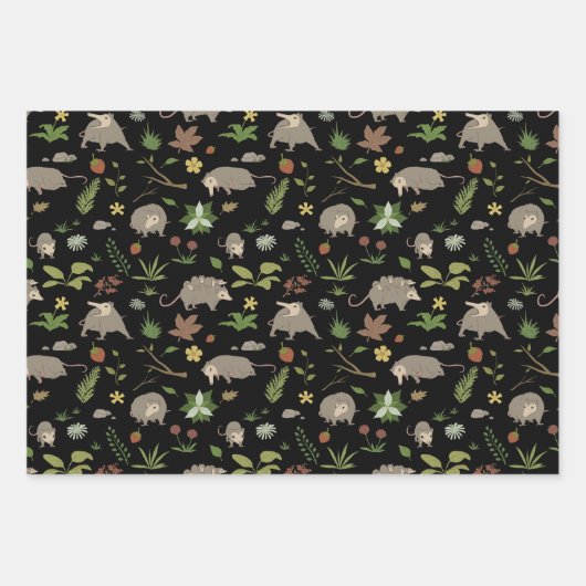 Possummen auf einem Berry-Feld in Schwarz Geschenkpapier Set (Vorderseite 3)