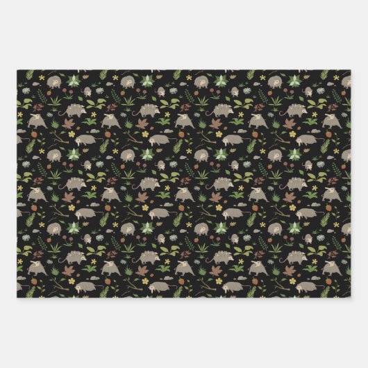 Possummen auf einem Berry-Feld in Schwarz Geschenkpapier Set (Vorderseite 2)