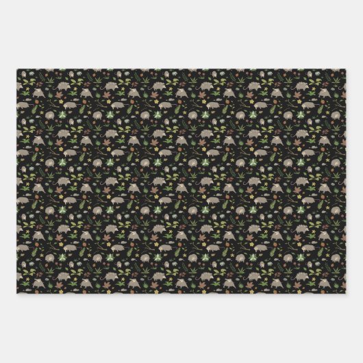 Possummen auf einem Berry-Feld in Schwarz Geschenkpapier Set (Vorderseite)