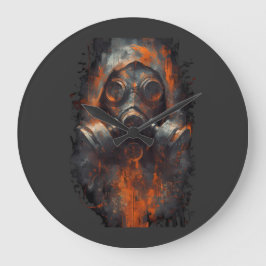 Post Apocalyptic Gas Mask Toxic Grunge Große Wanduhr