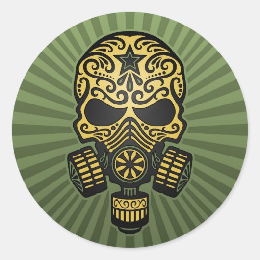 Post-Apokalyptic-Sugar-Schädel, Armeegengrün Runder Aufkleber (Vorderseite)