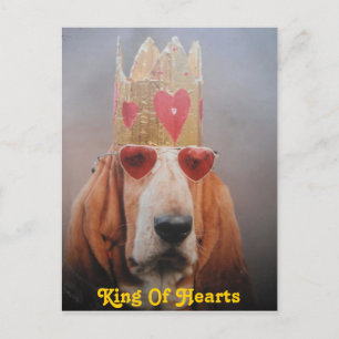 Post Card Basset Hound King, King of Hearts Postkarte