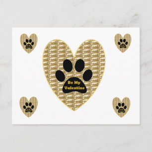 Post Card Gold Ribbed Black Paw Herz sein Val Postkarte