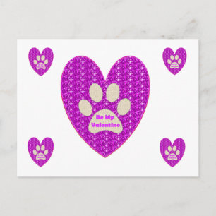 Post Card Paw Heart Pink White Glitzer Postkarte
