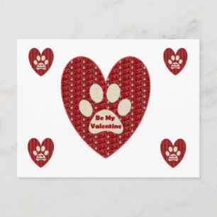 Post Card Paw Heart Red White Glitzer Postkarte