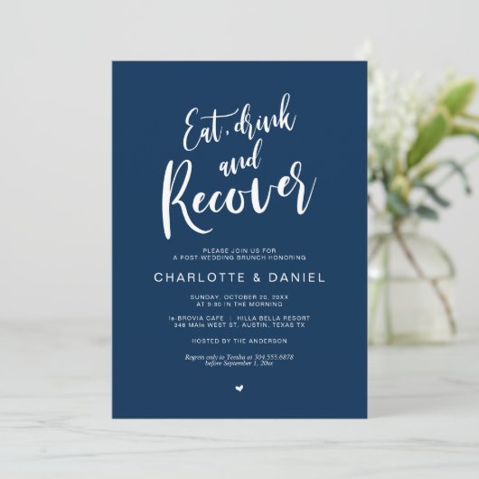 Post Hochzeit Brunch, essen, trinken und rekrutier Einladung (Stehend Vorderseite)