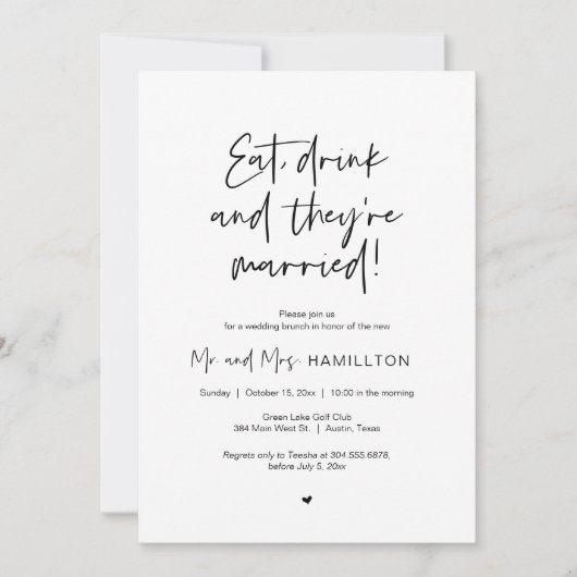 Post Hochzeit Brunch, essen, trinken und verheirat Einladung (Vorderseite)