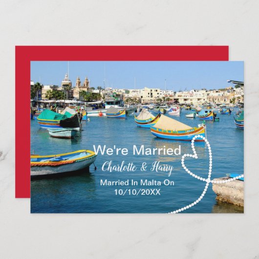 Post Hochzeit Empfang Party Verheiratet in Malta Einladung (Vorne/Hinten)