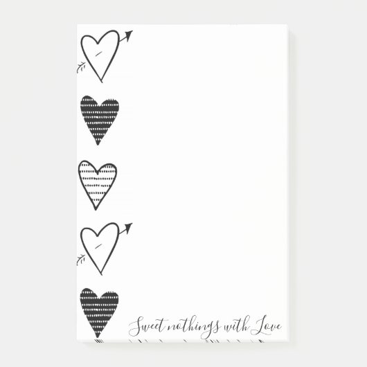 Post-it Notes Black Hearts Sweet Nothing with Lieb Klebezettel (Vorderseite)