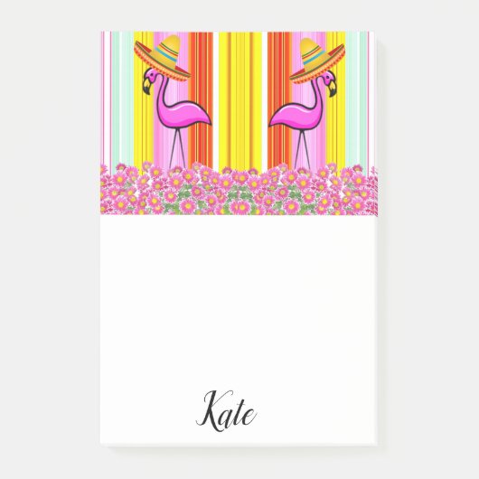 Post-it Notes Florale Flamingo Streifen Klebezettel (Vorderseite)