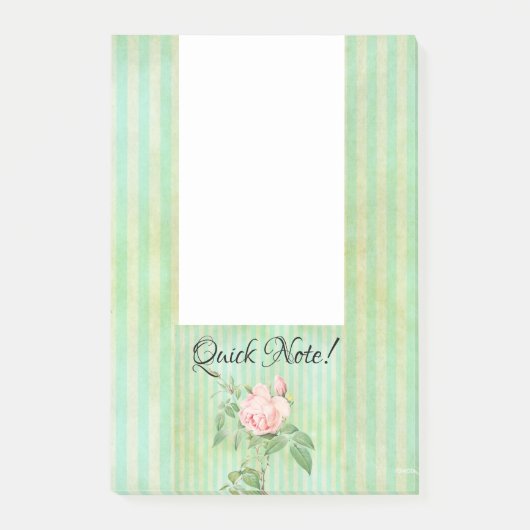 Post-it Notes Grün gestreift Floral Rosa Rose Klebezettel (Vorderseite)