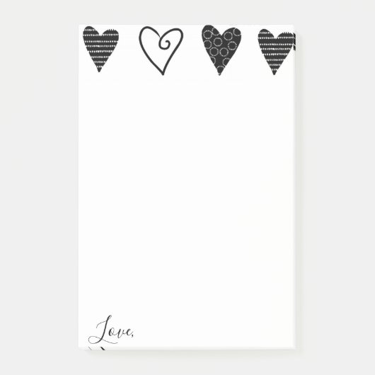 Post-it Notes Schwarze Herzen Liebe Klebezettel (Vorderseite)
