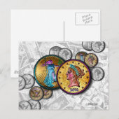 POST-KARTEN - Pop-Großes Münzstück Kunst Postkarte (Vorne/Hinten)