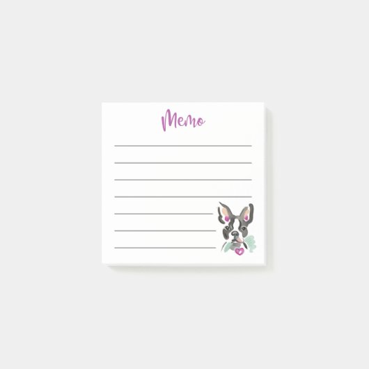 Post| Memo| Boston Terrier| rosa Post-it Klebezettel (Vorderseite)