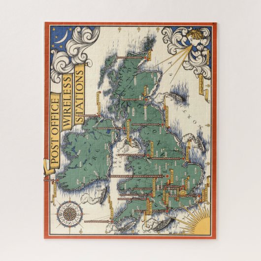 Post Office Wireless Stations Map, Großbritannien Puzzle (Vertikal)