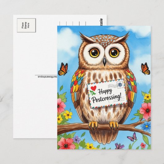 Post Owl Mail Bird Happy Postüberqueren Postkarte (Vorne/Hinten)