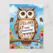 Post Owl Mail Bird Happy Postüberqueren Postkarte (Vorderseite)