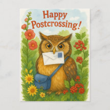Post Owl Mail Bird Happy Postüberqueren Postkarte