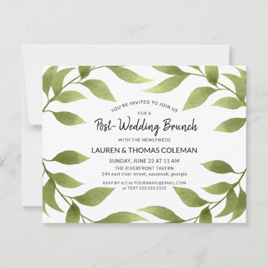 Post Wedding Brunch Wassercolor Willow Wreath Einladung (Vorderseite)
